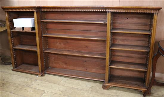 An inverted breakfront bookcase, W.220cm (a.f.)